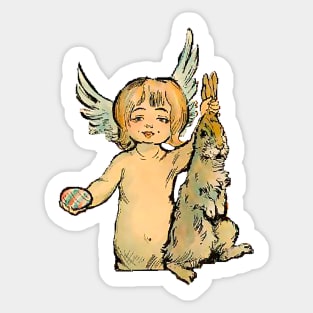 Easter with eggs and holding rabbit Sticker